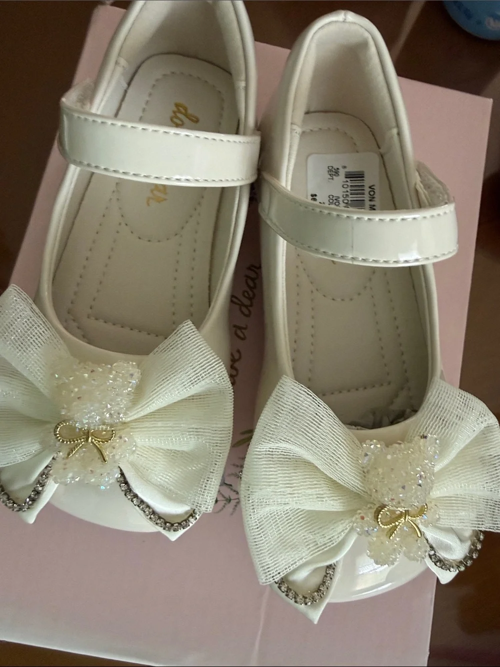Girls Cream Patent Mary Jane with Decorative Bow